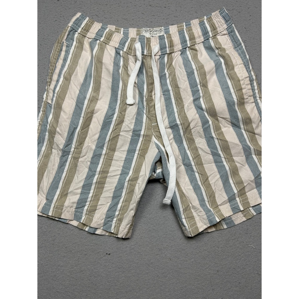 Free Planet Shorts Cotton Polyester Striped Blue Tan Large W34 Mens